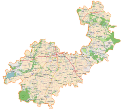 Mapa konturowa powiatu wrocławskiego, na dole nieco na lewo znajduje się punkt z opisem „Jordanów Śląski”