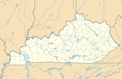 Mapa konturowa Kentucky, blisko centrum u góry znajduje się punkt z opisem „Goose Creek”