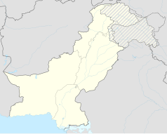 Mapa konturowa Pakistanu, blisko centrum na prawo znajduje się punkt z opisem „Khudian”