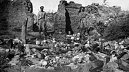 Russian soldiers in a former Armenian village, 1915