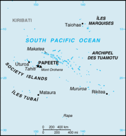 Engelskspråkig karta över Franska Polynesien och Sällskapsöarna (Society Islands).