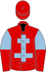 Red, light blue cross of lorraine, light blue and red halved sleeves