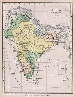 Territory unner Maratha control in 1760 (yellae), wioot its vassals.