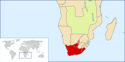 The Cape Colony ca. 1890 with Griqualand East and Griqualand West annexed and Stellaland/Goshen (in light red) claimed