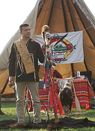 Constant Awashish, atikamekwien neuvoston (Conseil de la Nation Atikamekw, CNA) päällikkö (2014).