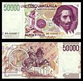 50000 lir - rub a líc bankovky - 1992 (1984)