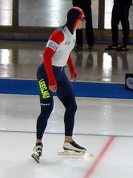 Aleksandr Lebedev voor een 1000m bij een wereldbekerwedstrijd in Berlijn