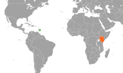 Map indicating locations of Barbados and Kenya