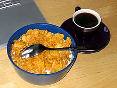 Cornflakes with milk breakfast