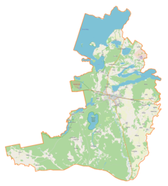 Mapa konturowa gminy Pisz, po prawej nieco u góry znajduje się punkt z opisem „Szczechy Małe”