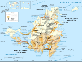 Carte de Saint-Martin avec l'île Tintamarre au nord-est.