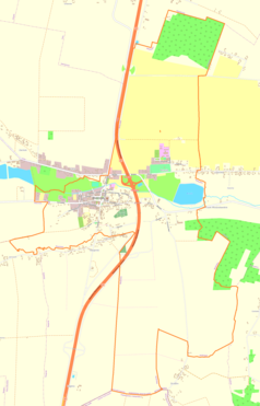 Mapa konturowa Wodzisława, blisko centrum na dole znajduje się punkt z opisem „Cmentarz żydowski w Wodzisławiu”