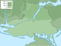 Mapa konturowa obwodu chersońskiego, po lewej znajduje się punkt z opisem „Wełykyj Potomkin”