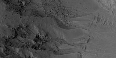 Close view of gully apron showing erosion of the channels, as seen by HiRISE under HiWish program