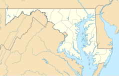 Mapa konturowa stanu Maryland, u góry znajduje się punkt z opisem „Cavetown”