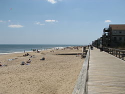 The Bethany Beach boardwalk ca. 2006, prior to the 2008-2009 construction of a new dune between it and the Atlantic Ocean.