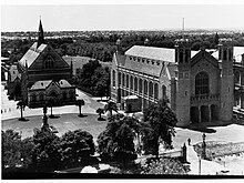 This is a photograph of the Elder and Bonython Halls in 1936.