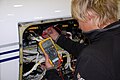 Old image, caption was: A student who goes on with his avionic education measures on a Piper Cheyenne with a calibrated multimeter