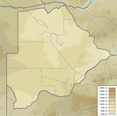 Mapa konturowa Botswany, blisko prawej krawiędzi znajduje się punkt z opisem „ujście”