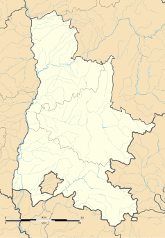 Mapa konturowa Drôme, po lewej nieco na dole znajduje się punkt z opisem „Rochefort-en-Valdaine”