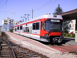 Photograph of a train with the WSB logo