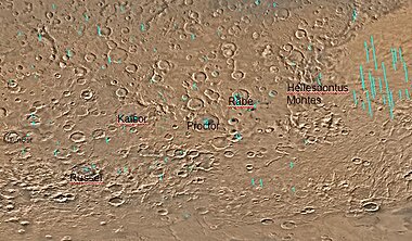 Quadrangle map of Noachis labeled with major features