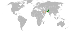 Map indicating locations of Pakistan and Bahrain