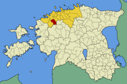 Kernu pagasts Igaunijā (sarkanā krāsā; dzeltenā krāsā izcelts Harju apriņķis)