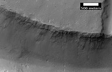 Close up view of previous image, as seen by HiRISE under HiWish program. Small round dots are boulders.