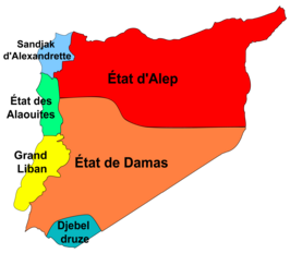 Districten van het Mandaat Syrië en Libanon in 1921.