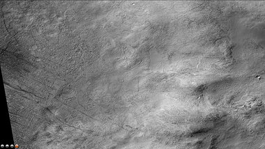 Floor of Halley Crater, as seen by CTX camera (on Mars Reconnaissance Orbiter). Thin dark lines are dust devil tracks. Note: this is an enlargement of the previous image of Halley Crater.