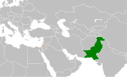 Map indicating locations of Pakistan and Palestine