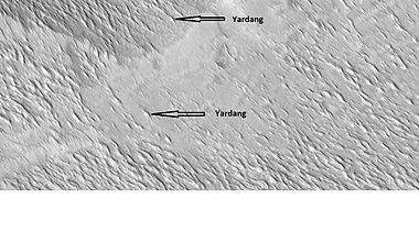 Yardangs in the Medusae Fossae formation, as seen by HiRISE under HiWish program