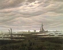 Caspar David Friedrich,Flachlandschaft am Greifswalder Bodden (Seestück, Abend an der Ostsee)