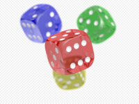 Colored dice with checkered background