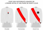 Ordenstecken för riddare, kommendör samt kommendör med stora korset.