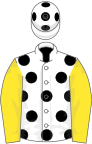 White, black spots, yellow sleeves