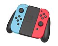 ნეონის წითელი და ლურჯი Joy-Con მიმაგრებული Joy-Con Grip კონტროლერზე