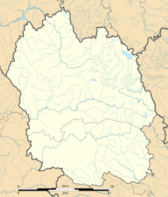 Mapa konturowa Lozère, po lewej znajduje się punkt z opisem „Saint-Laurent-de-Muret”