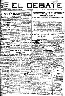 Portada de El Debate del 13 de diciembre de 1918