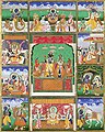 Image 10The ten avatars of Vishnu, (Clockwise, from top left) Matsya, Kurma, Varaha, Vamana, Krishna, Kalki, Buddha, Parshurama, Rama and Narasimha, (in centre) Radha and Krishna. Painting currently in Victoria and Albert Museum. (from Hindu deities)