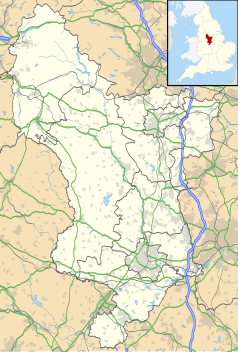 Mapa konturowa Derbyshire, blisko centrum na prawo znajduje się punkt z opisem „Ashover”