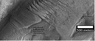 HiRISE image, taken under HiWish program, of gullies in a crater in Terra Sirenum