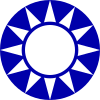 A circular logo representing a white sun on a blue background. The sun is a circle surrounded by twelve triangles.