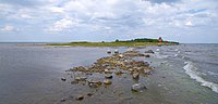 De zuidkant van het eiland met de vuurtoren