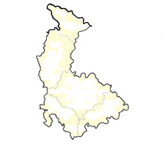 Mapa konturowa kraju ołomunieckiego, na dole znajduje się punkt z opisem „Hněvotín”