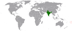 Map indicating locations of India and Tonga