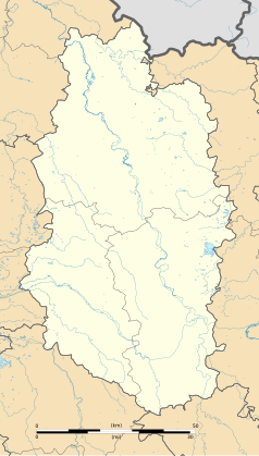 Mapa konturowa Mozy, po lewej nieco na dole znajduje się punkt z opisem „Lisle-en-Rigault”