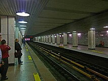 Two contact rails at the Rechnoy Vokzal station of the Novosibirsk Metro a station with left-hand platforms.