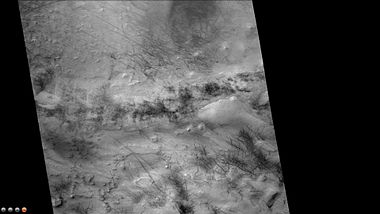 Dust devil tracks in and around Hooke Crater, as seen by CTX camera (on Mars Reconnaissance Orbiter). Note: this is an enlargement of the previous image of Hooke Crater.